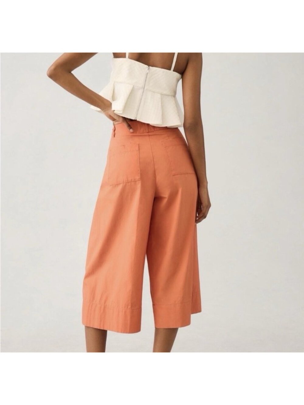 by Anthropologie Cropped Wide-Leg Trousers Culottes size 14 pleated Orange - Picture 2 of 10
